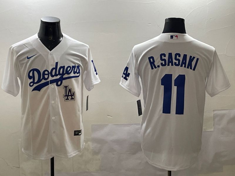 Men Los Angeles Dodgers #11 R.Sasaki White Game 2025 Nike MLB Jersey style 5